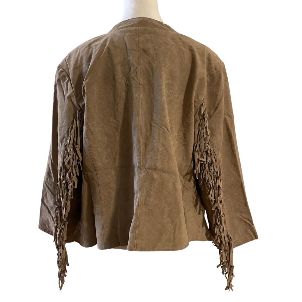 VINTAGE NWT JESSICA LONDON Suede Fringe Waterfall Jacket Tan Plus Size Y2K Boho - Picture 6 of 13